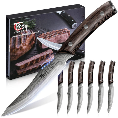 SYOKAMI Cuchillos Filete Set 6 piezas: precisión para cortes suaves y jugosos.