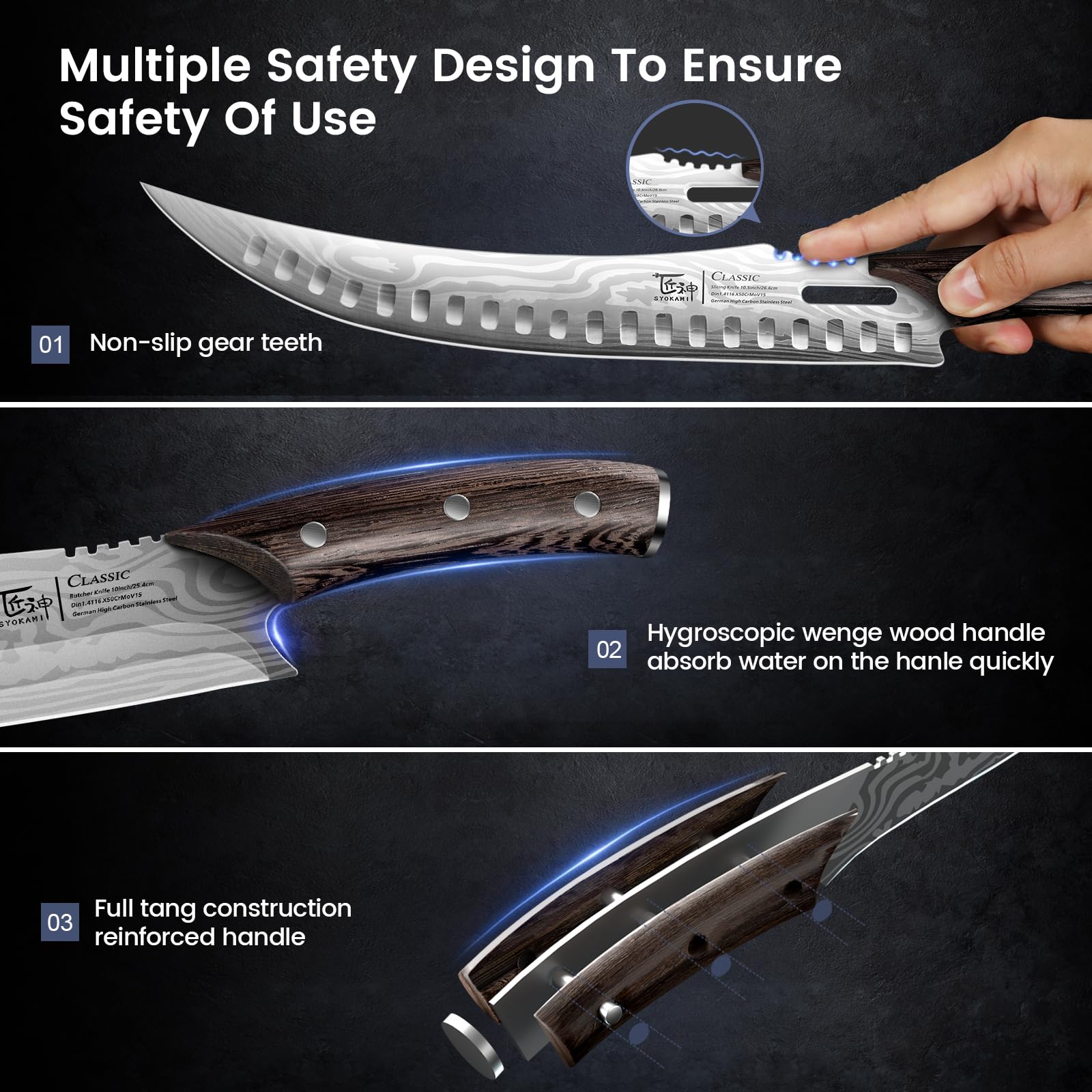Protección doble con mango ergonómico SYOKAMI para seguridad.