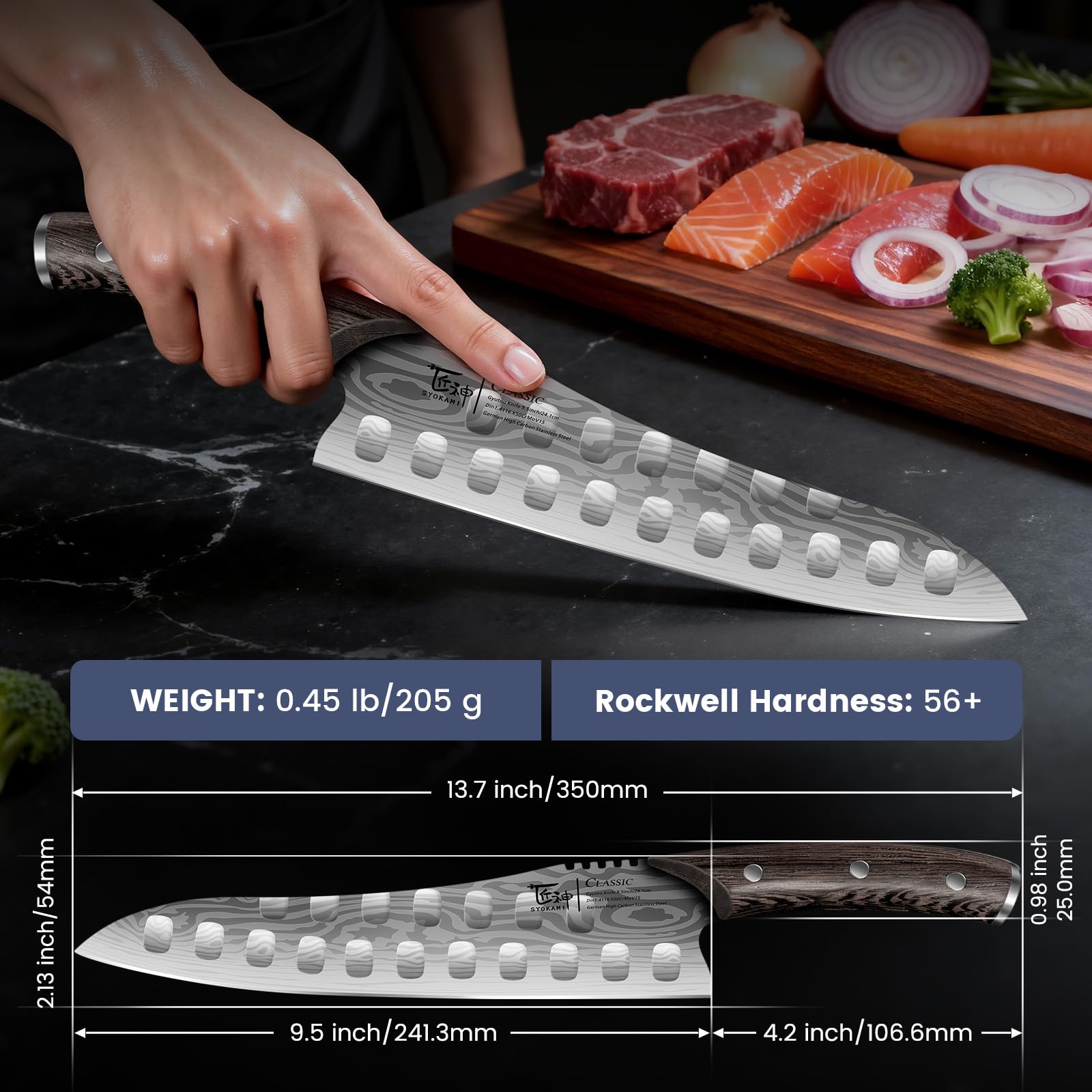 Mango certificado FSC en SYOKAMI Gyuto para una opción sostenible