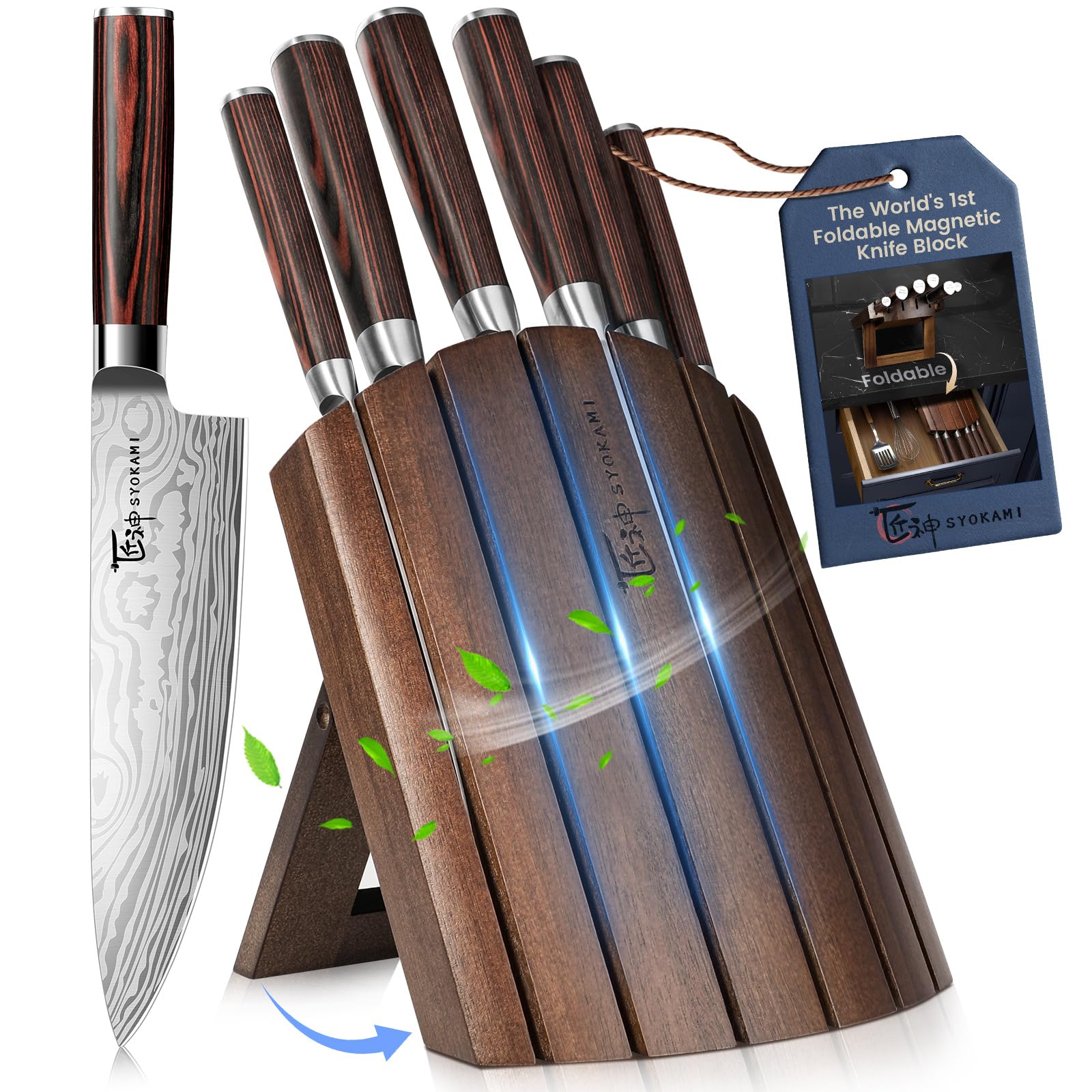 Conjunto SYOKAMI de cuchillos 7 piezas en soporte plegable para almacenamiento seguro