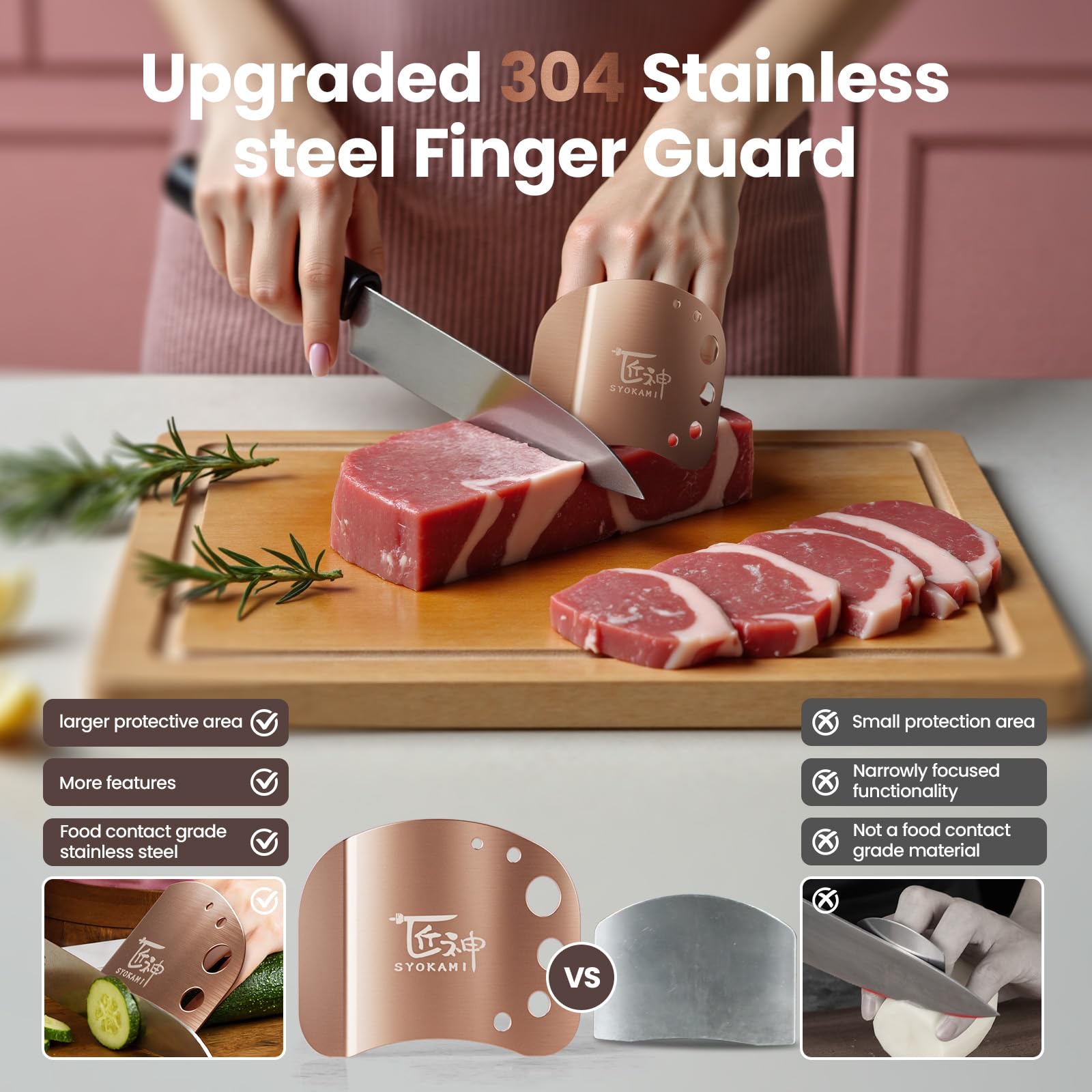 Protector dedo SYOKAMI facilita cortar vegetales con precisión.