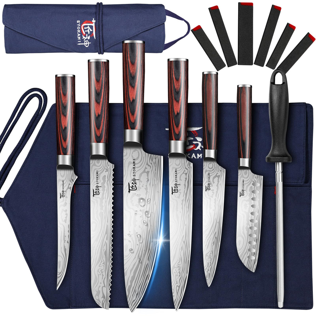 Conjunto SYOKAMI en funda enrollable, ideal para viaje y camping.