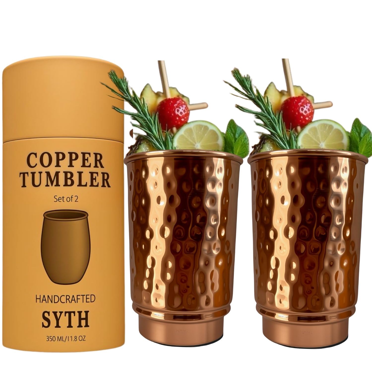 Vasos SYTH de cobre puro 350 ml, juego de dos para ritual diario de agua.
