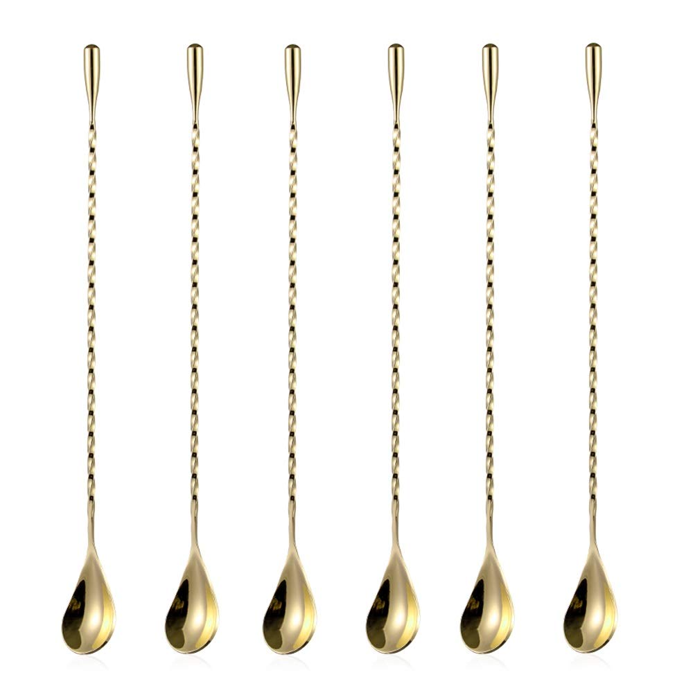 SZLFSX cuchara de bar de 12 pulgadas con espiral dorado, ideal para mezclar cócteles y batidos