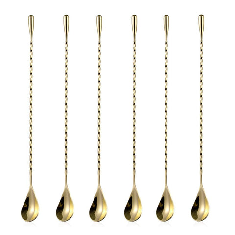 SZLFSX cuchara de bar de 12 pulgadas con espiral dorado, ideal para mezclar cócteles y batidos