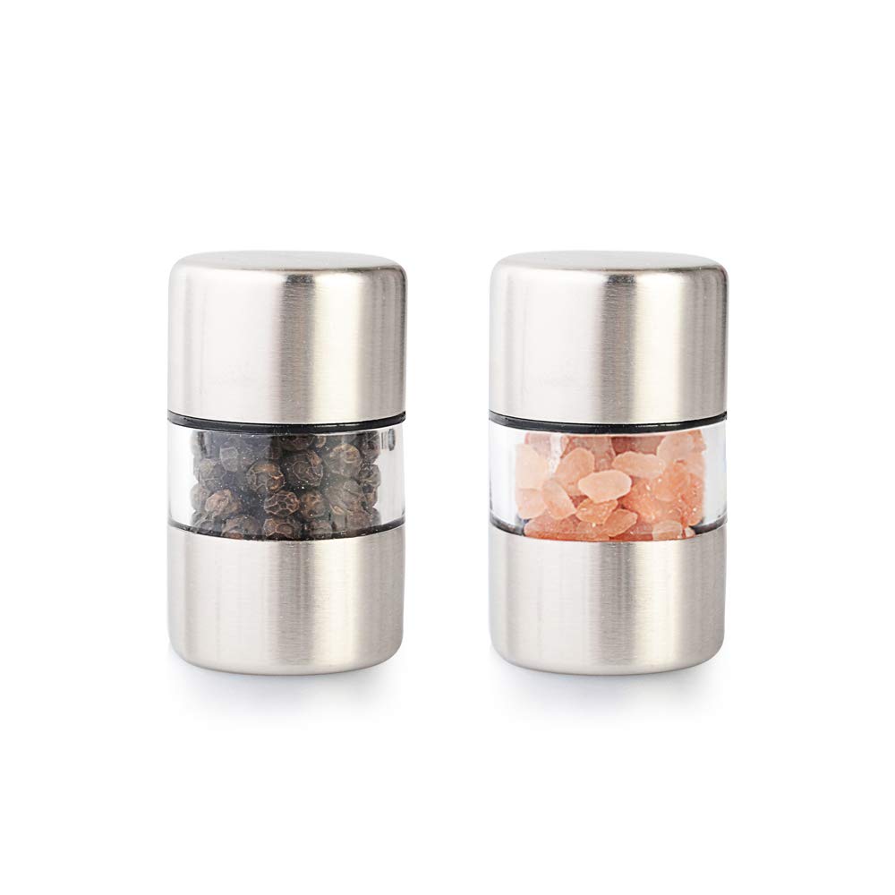 Molinillos T-mark de sal y pimienta compactos, ideales para picnics y mesas.