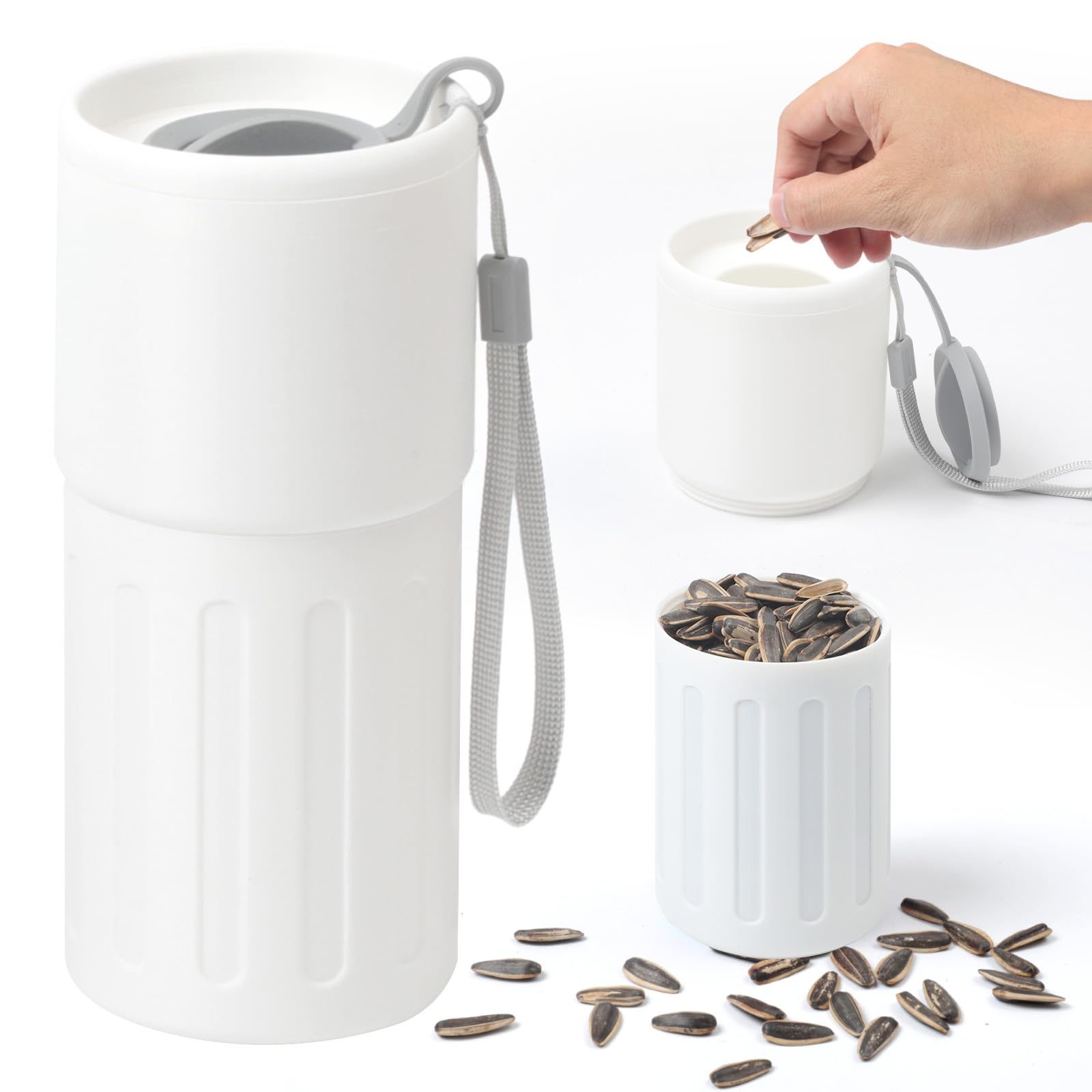 TAAMOG taza portátil para semillas de girasol con almacenamiento de cáscaras, ideal para viaje.