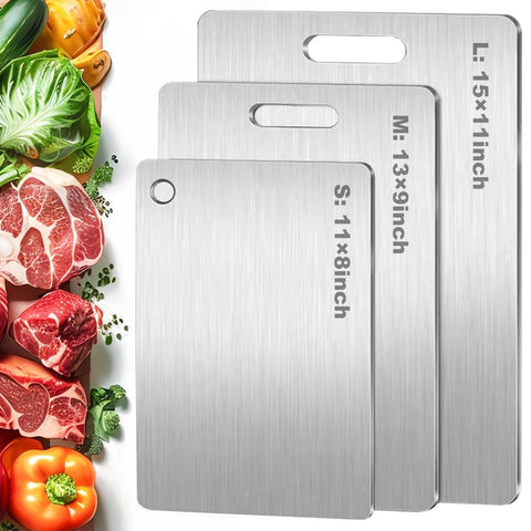 Tabla de Corte Titanio Set 3, doble cara para carne y verduras, uso higiénico.