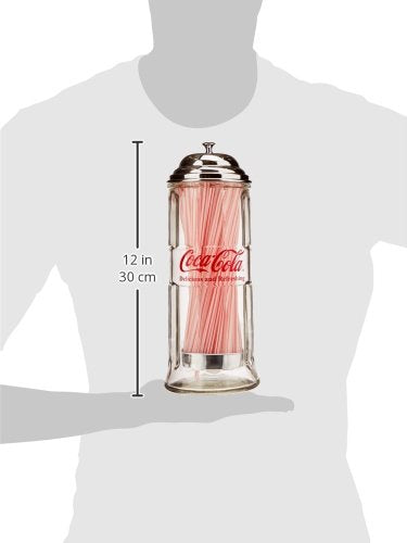 TableCraft Coca-Cola: dispensador retro para pajillas en la mesa de servicio.
