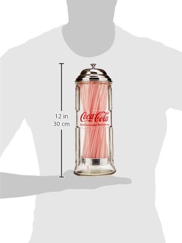 TableCraft Coca-Cola: dispensador retro para pajillas en la mesa de servicio.