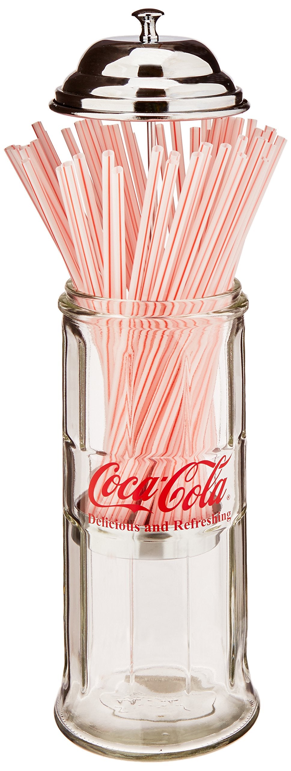 TableCraft Coca-Cola: tapa de metal cromado que mantiene las pajillas seguras y al alcance.