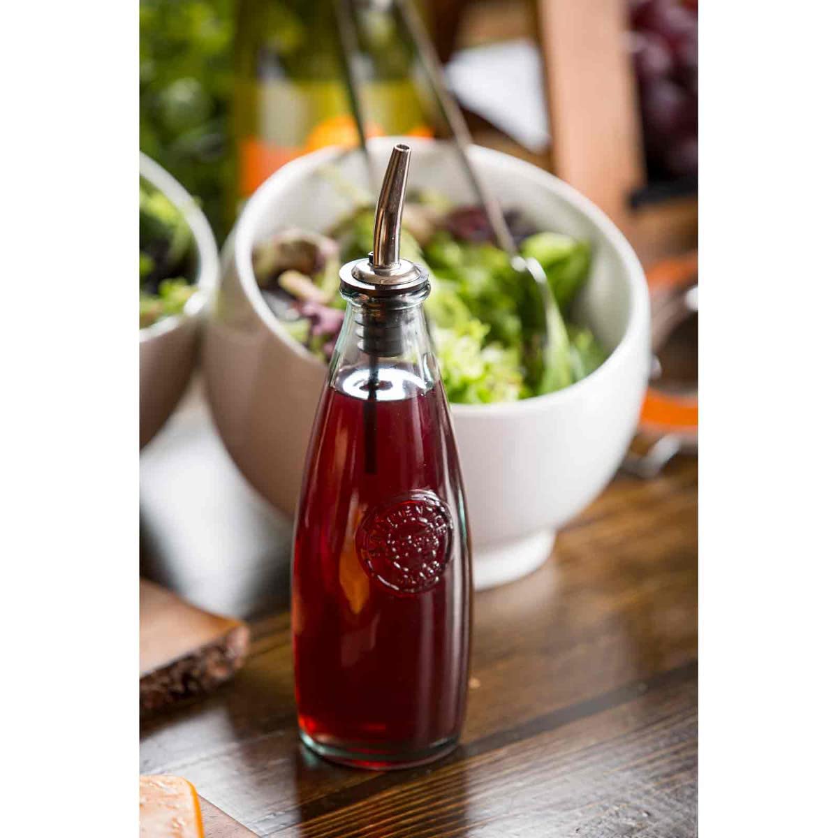 Tablecraft vertedor de acero inoxidable para aceite y vinagre con vertido controlado