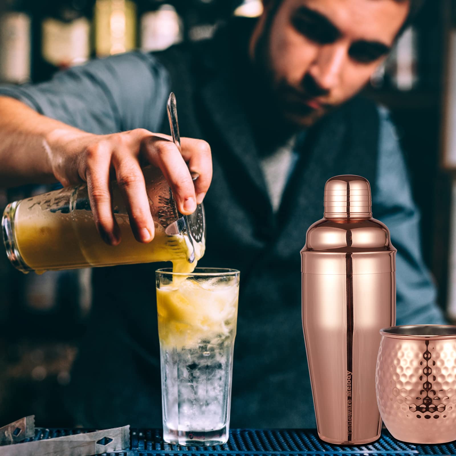 TABLEWARE MELODY: diseño artesanal martillado, cada vaso único para reuniones en casa.
