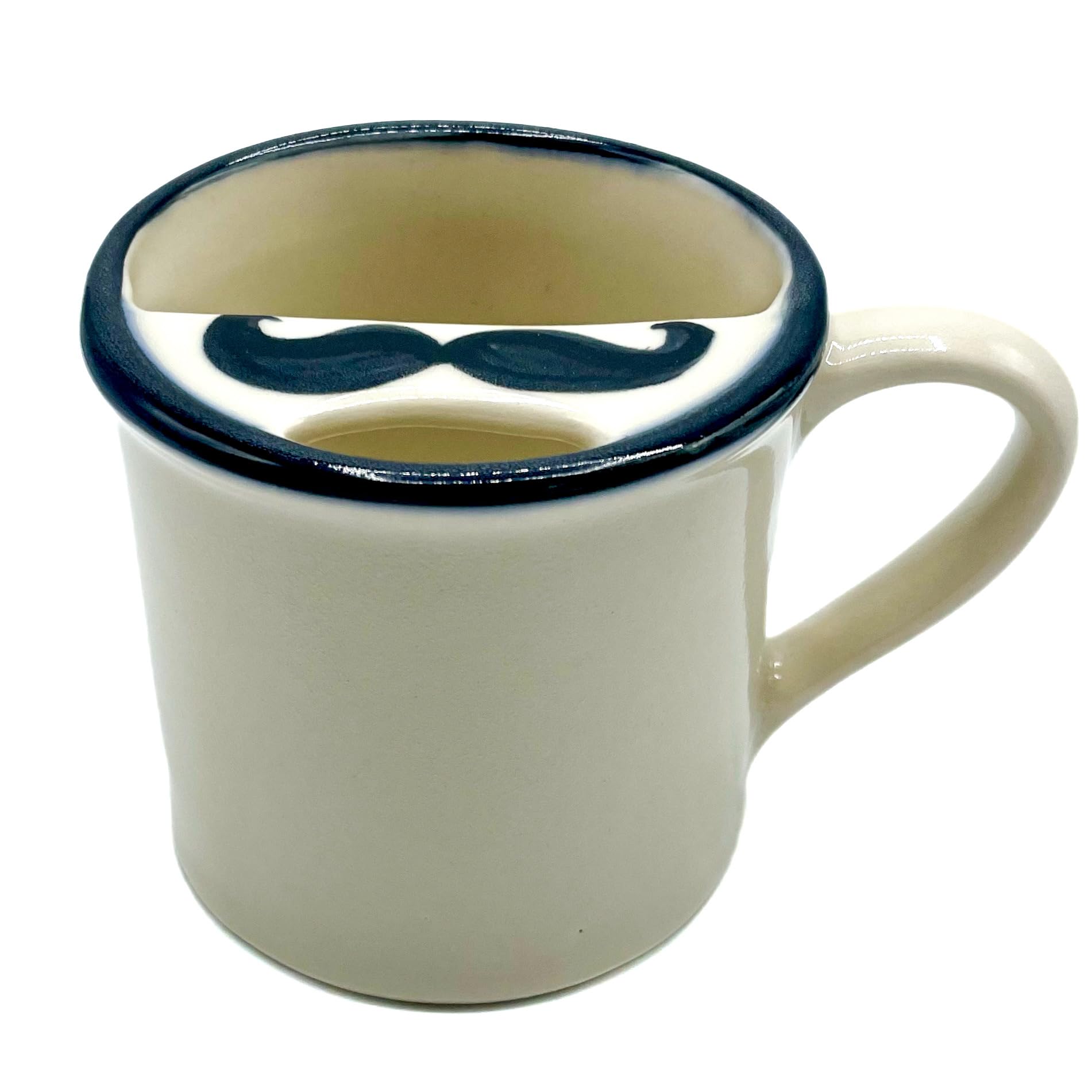 Taconic Shave, taza con protector de bigote, ideal para beber café sin mojar el bigote.