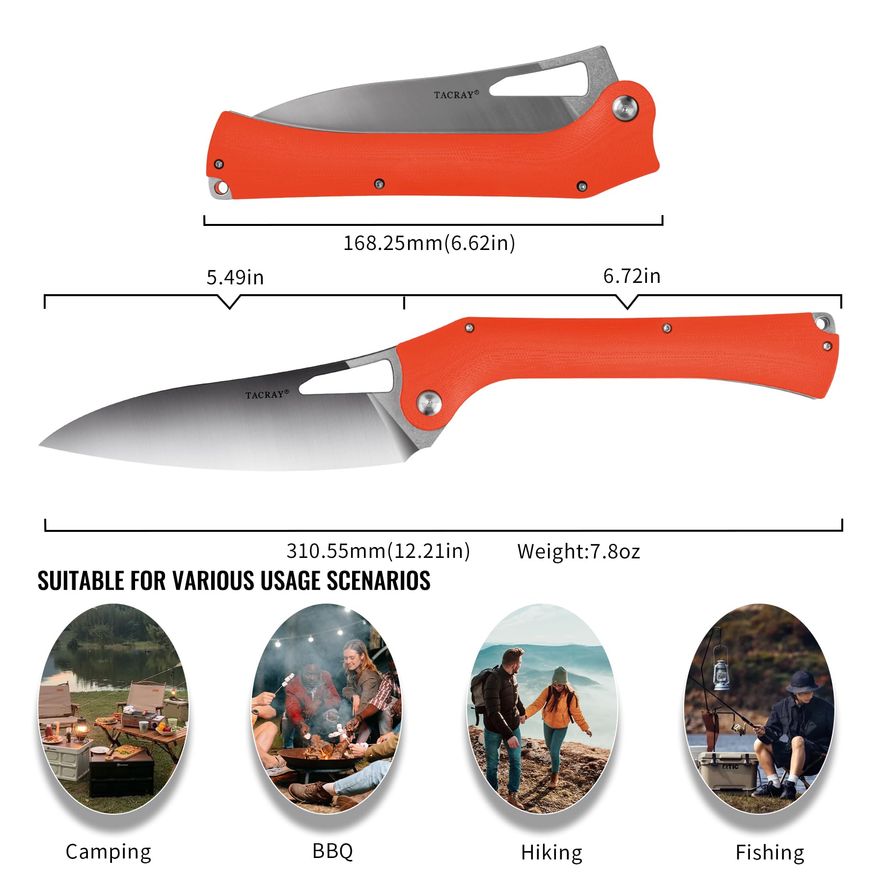 TACRAY cuchillo plegable con clip y cuerda para colgar, transporte sencillo