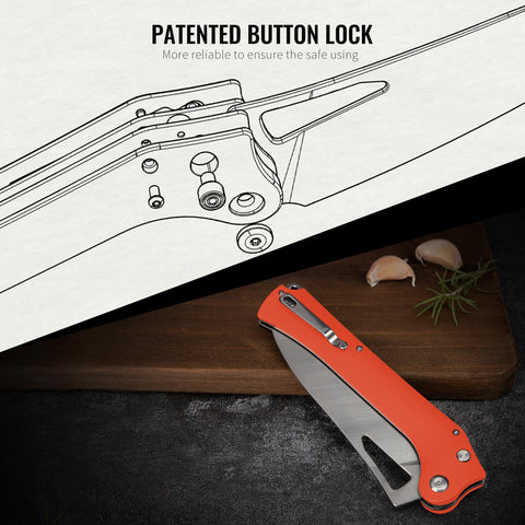 TACRAY cuchillo plegable cierre por botón, seguridad fiable al abrir