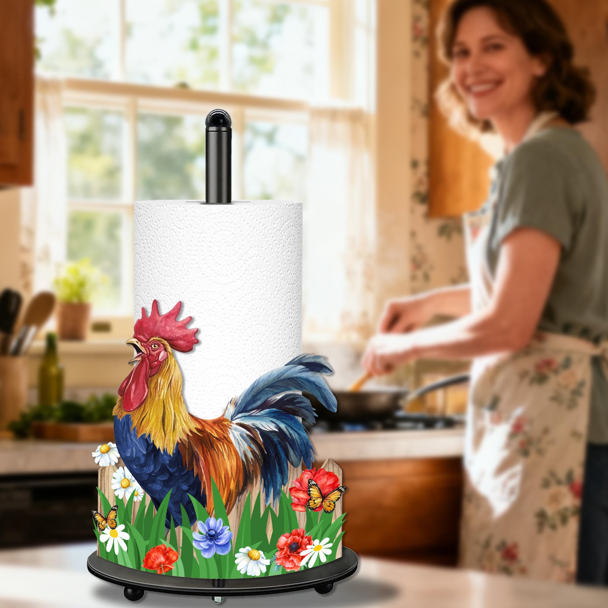 Taesun porta-rollos de papel gallo decoración de cocina con estilo rústico.