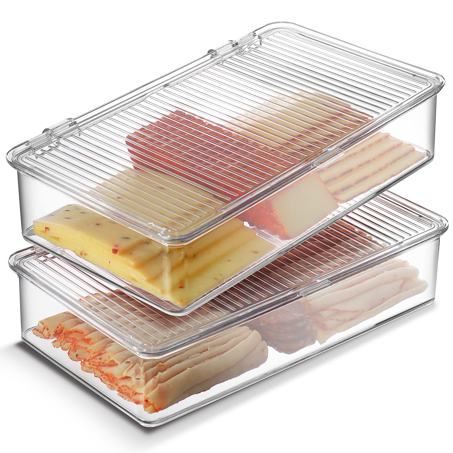 Tafura contenedor bacon para refrigerador: vista frontal con tapa, mantiene frescura y orden.
