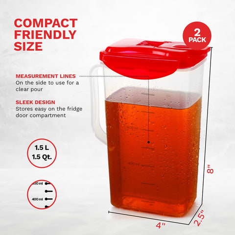 Jarra Tafura 50oz roja con mango ergonómico para verter sin goteo