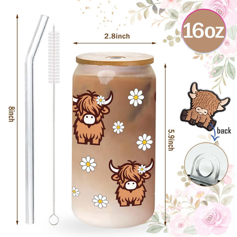 Tagdank Regalo Highland cow, taza única con tapa y pajita reutilizable