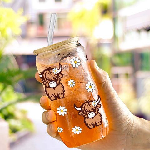 Tagdank Vaso Highland cow, tapa de bambú y diseño encantador para cualquier ocasión