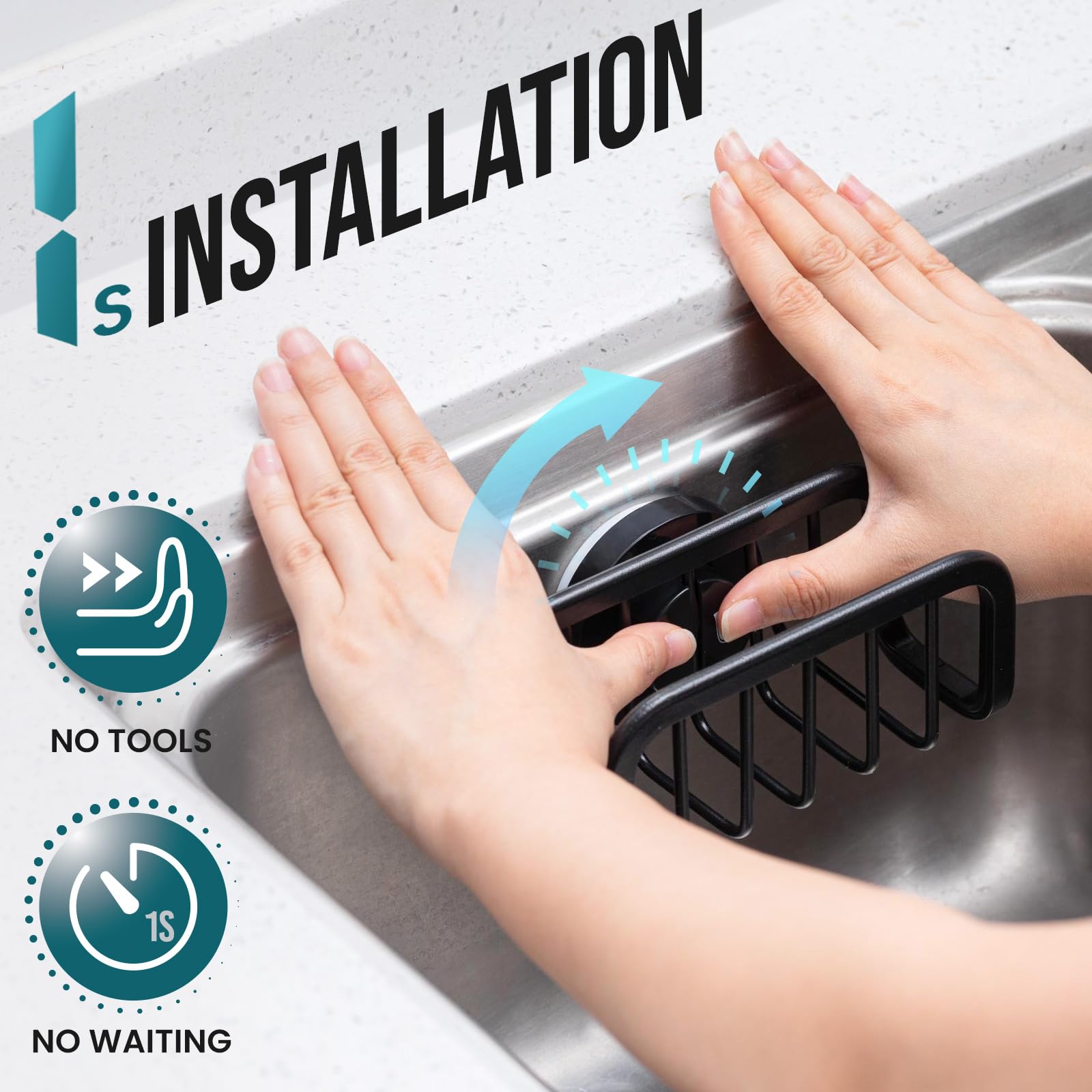 TAILI portaesponja para lavabo de cocina con instalación removible sin herramientas