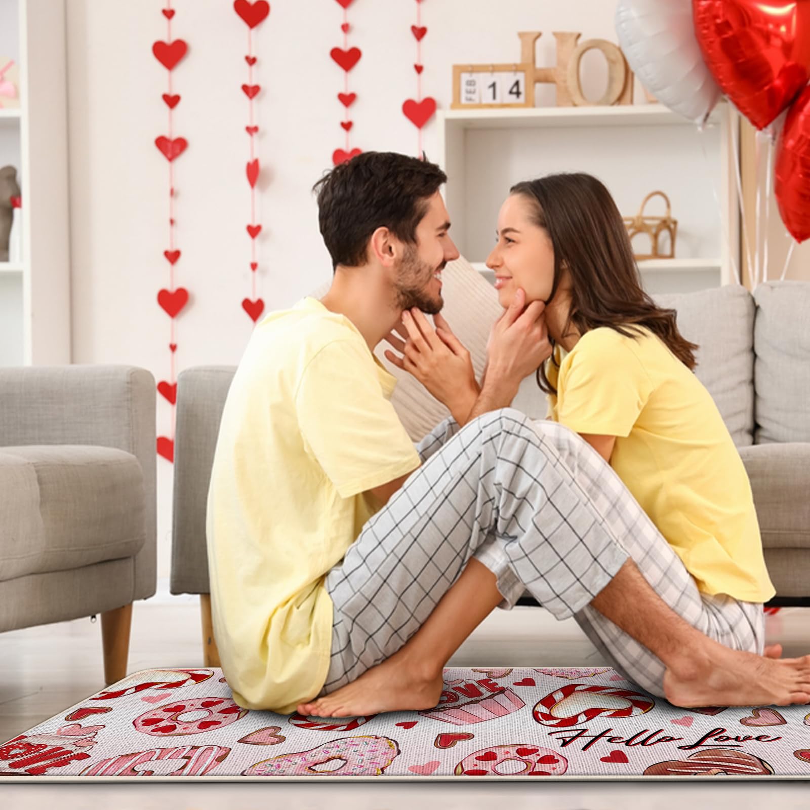 Tailus alfombra corazones rosa grande; cálida y fácil de limpiar para hogares modernos.