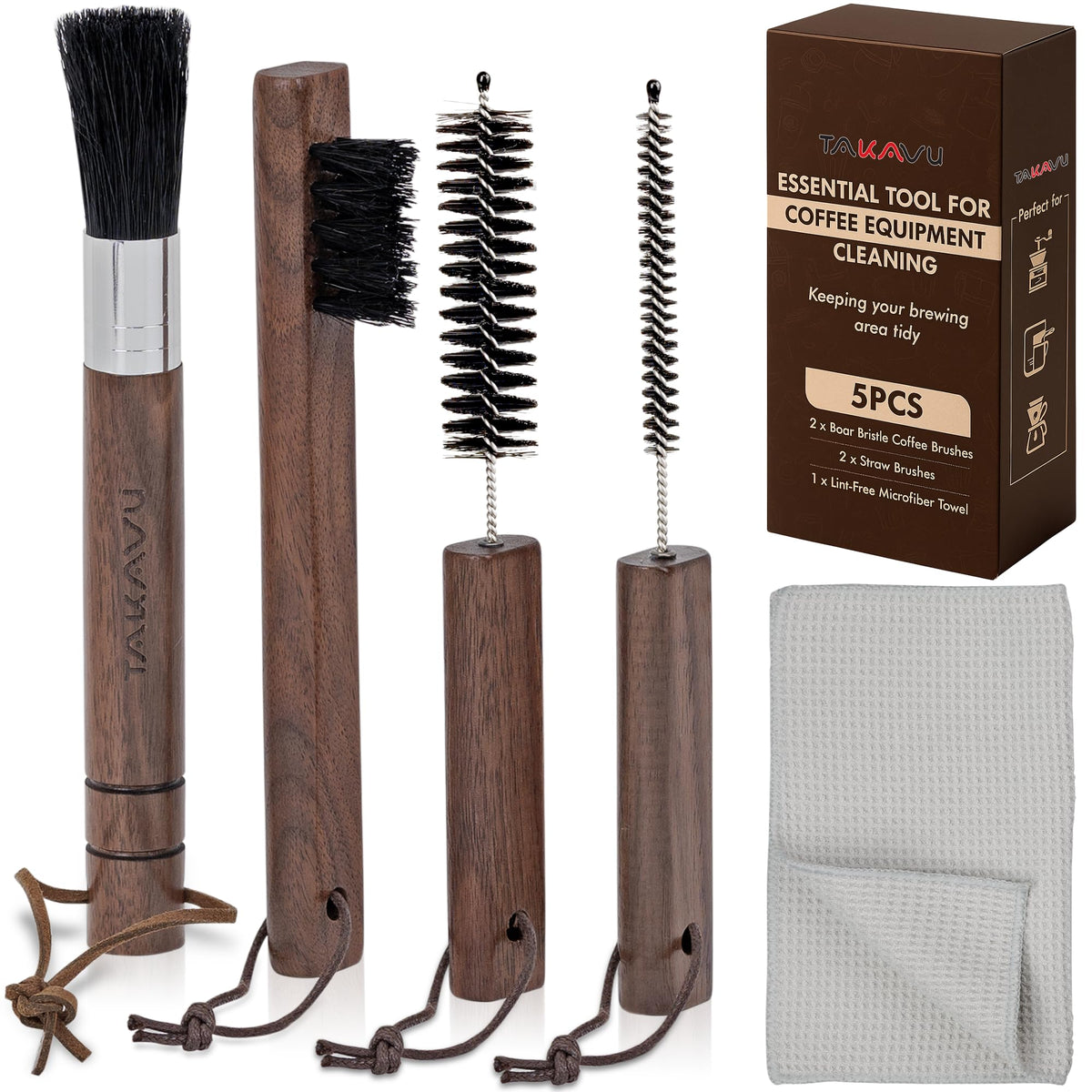 Takavu kit limpieza cafe 5 piezas: cepillo para molinillo elimina residuos de café.