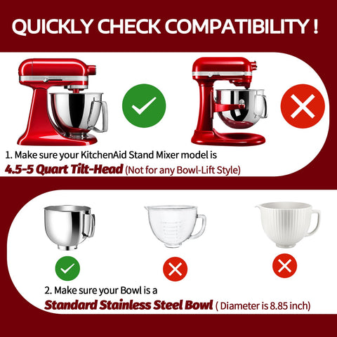 Taladad compatibilidad con tazón 4.5–5 Qt de acero inoxidable para KitchenAid.
