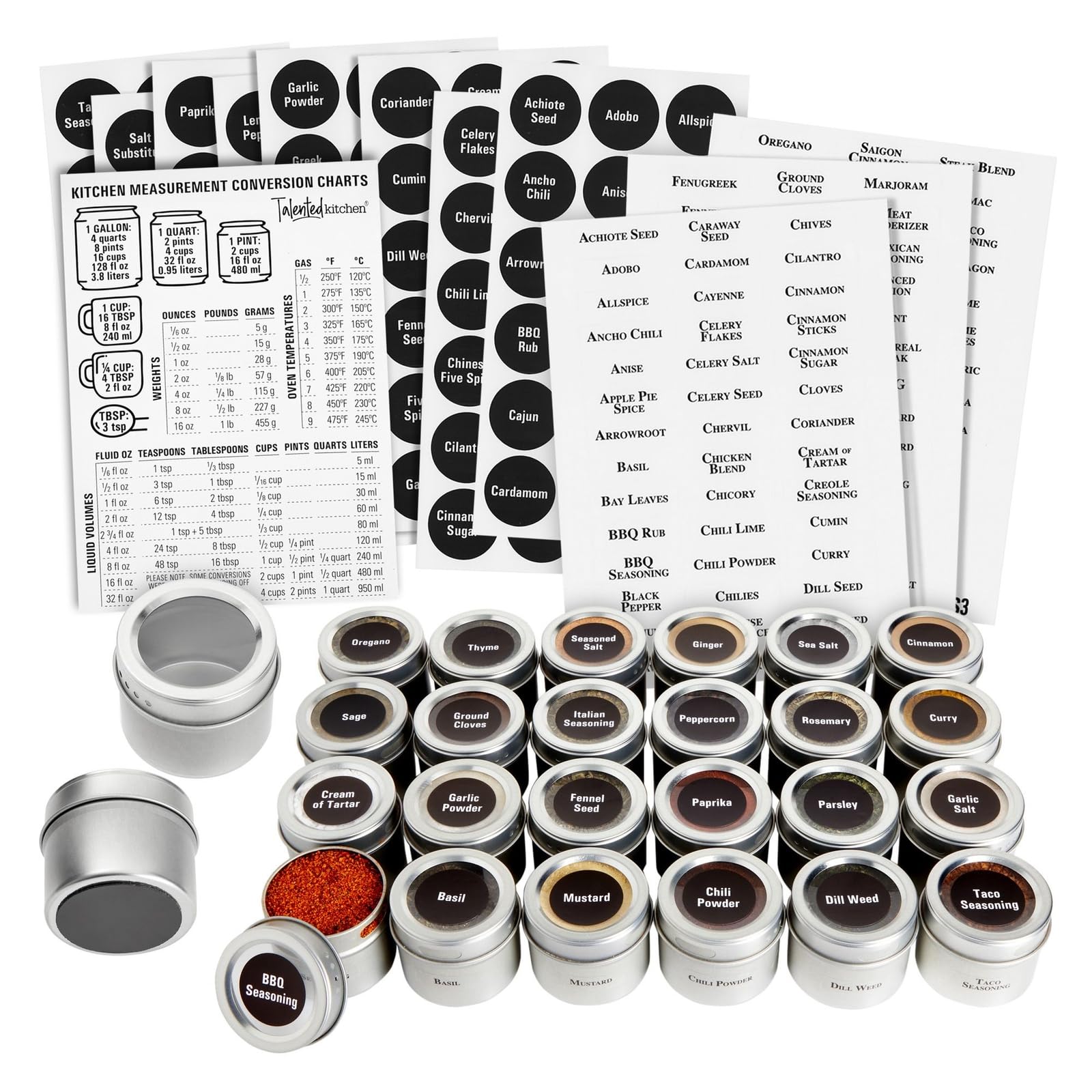 Talented Kitchen tarros especias magneticos 3oz para una organización rápida en la encimera.