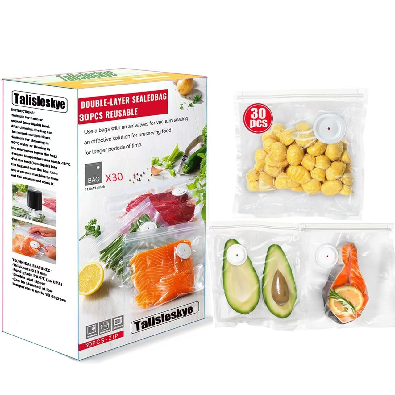 talisleskye bolsas sellado al vacio con doble cierre para almacenamiento hermético