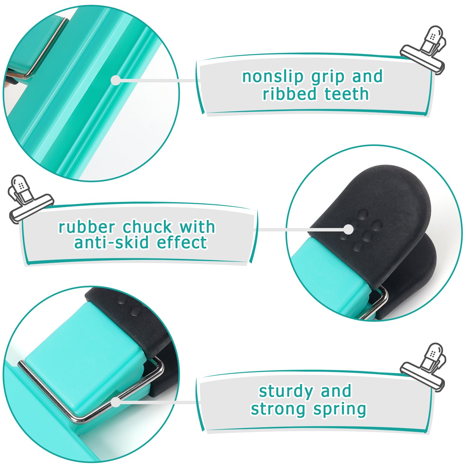 Tamaki clips con dientes ribeteados sujetan bolsas firmemente