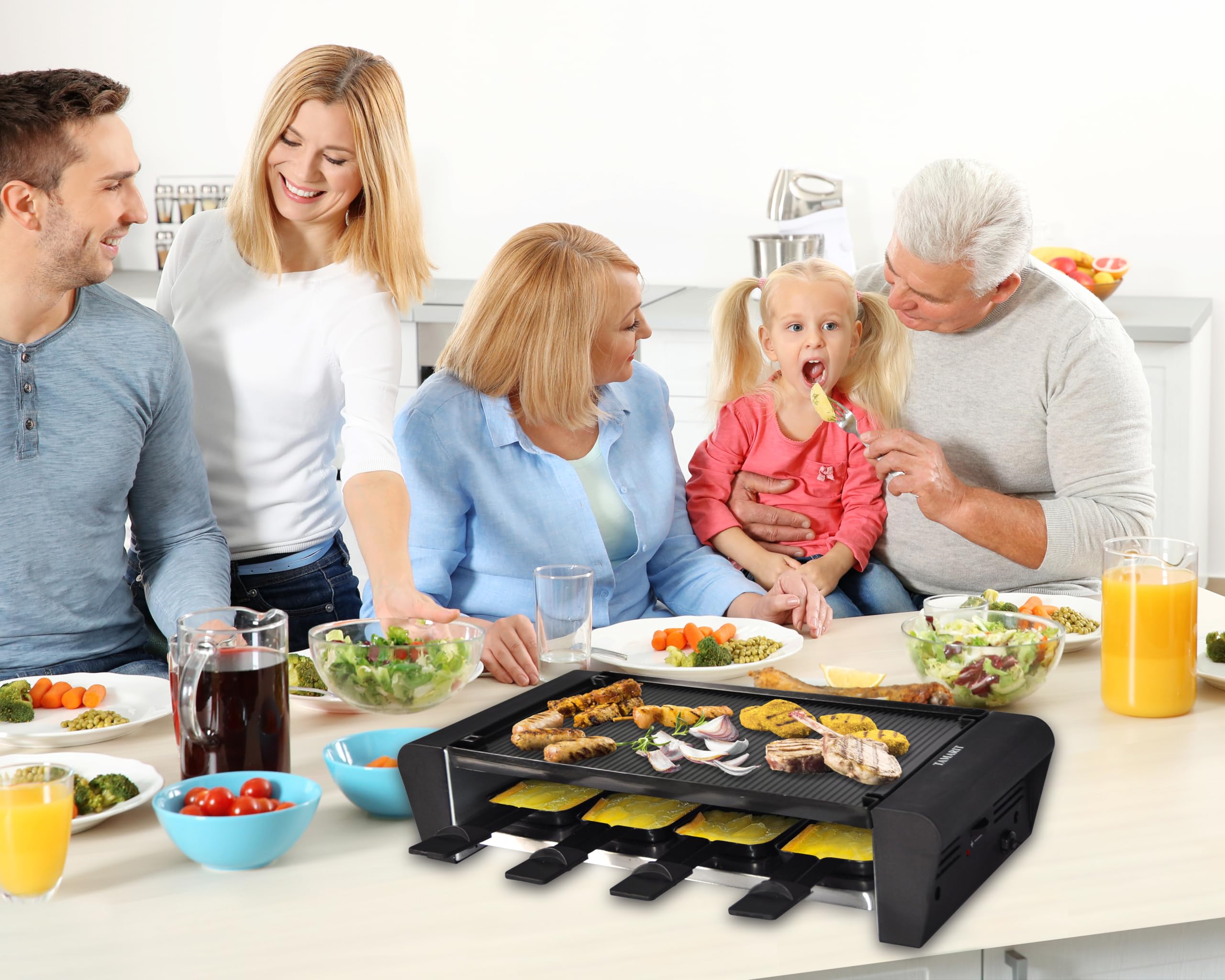 TAMARIT Raclette: 8 sartenes antiadherentes para personalización individual.