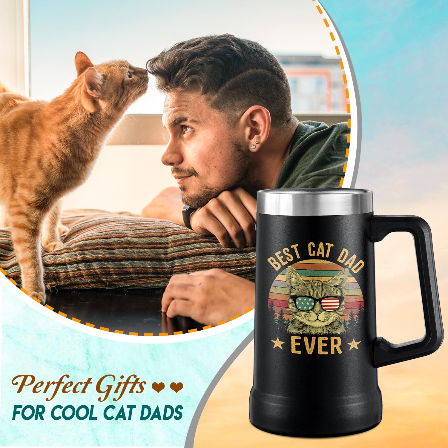 Tamunbee Jarra Cervecera para Papa Gatos, detalle acero, acabado duradero.