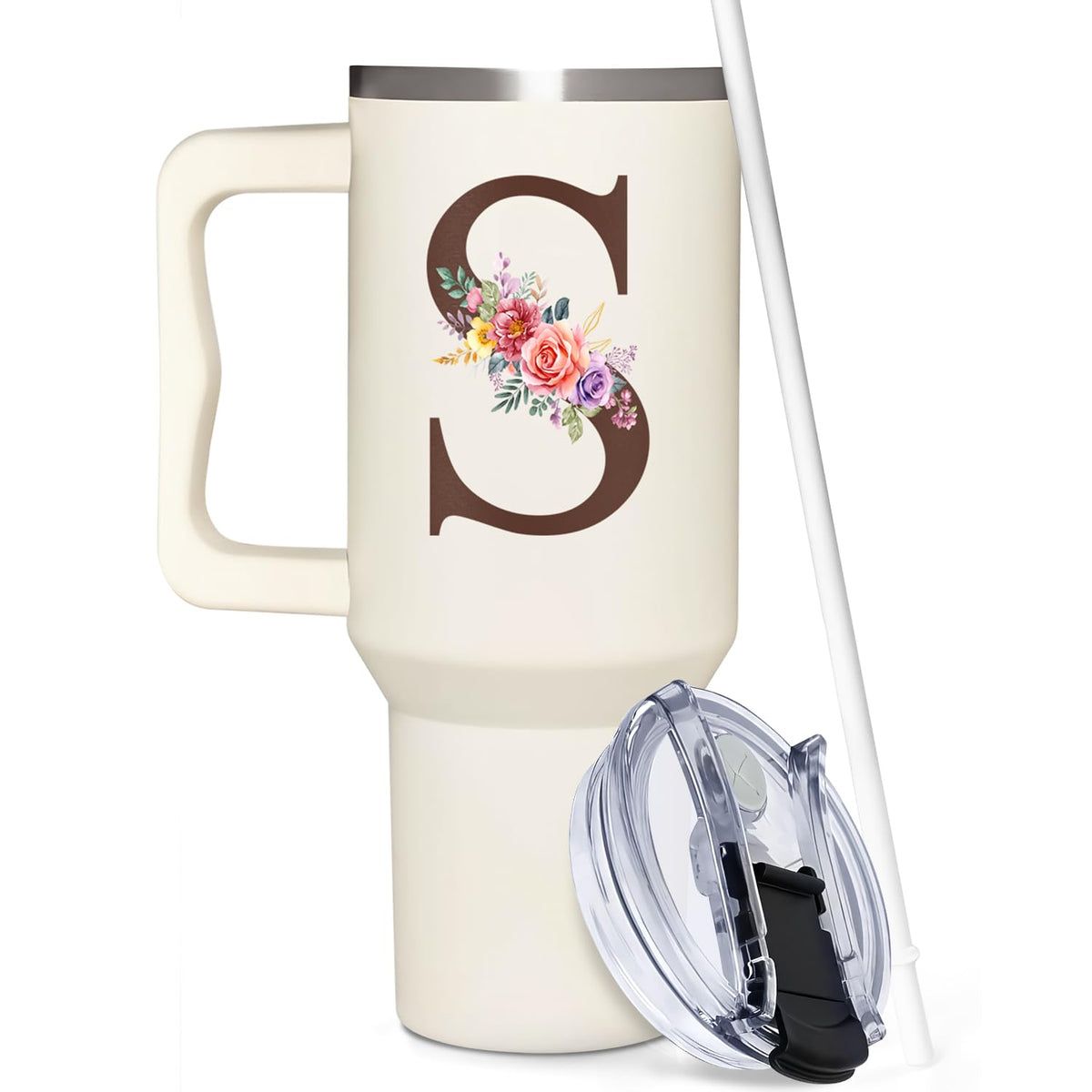 TAMUNBEE tumbler 40oz monogramado con mango, regalo único para ella.