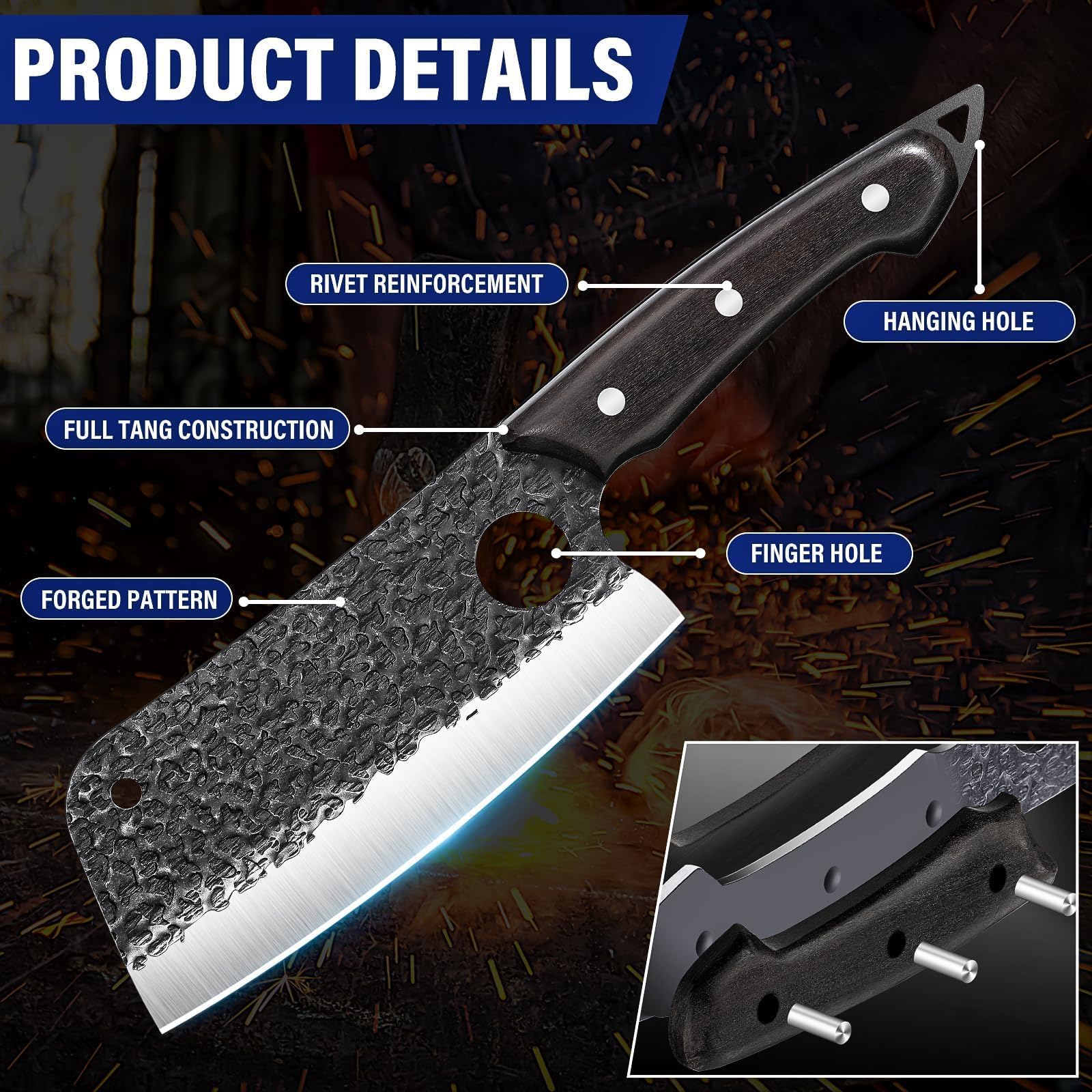 Cuchillo carnicero chino TAN REN, afilado para cortar carne y verduras.