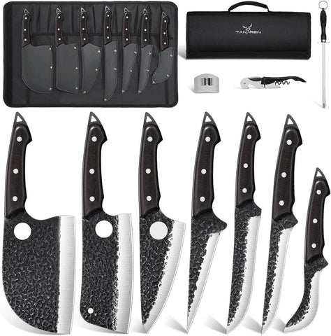 Conjunto TAN REN de 7 cuchillos para carne con funda enrollable, almacenamiento seguro.