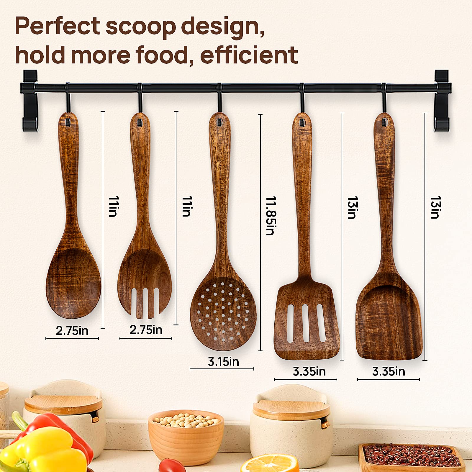 Utensilios de cocina TANAAB en acacia ergonómicos para manejo cómodo