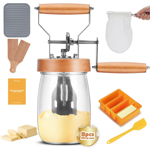 Tanedar conjunto batidora mantequilla con frasco de vidrio de 1 litro para mantequilla fresca en casa