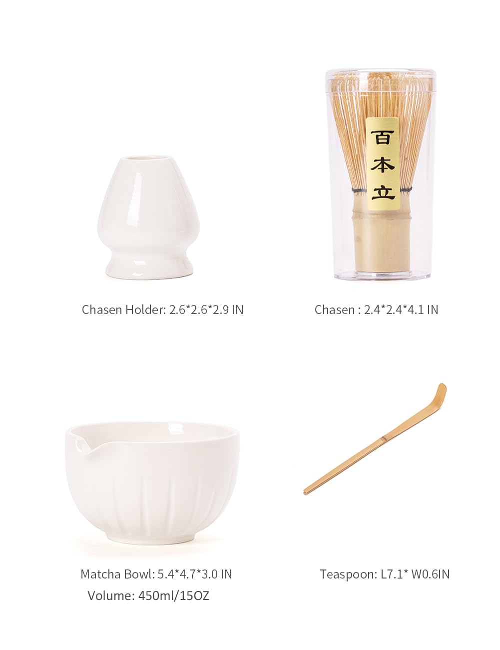 TANG PIN Set de Matcha, diseño vertical realza el color verde del matcha.