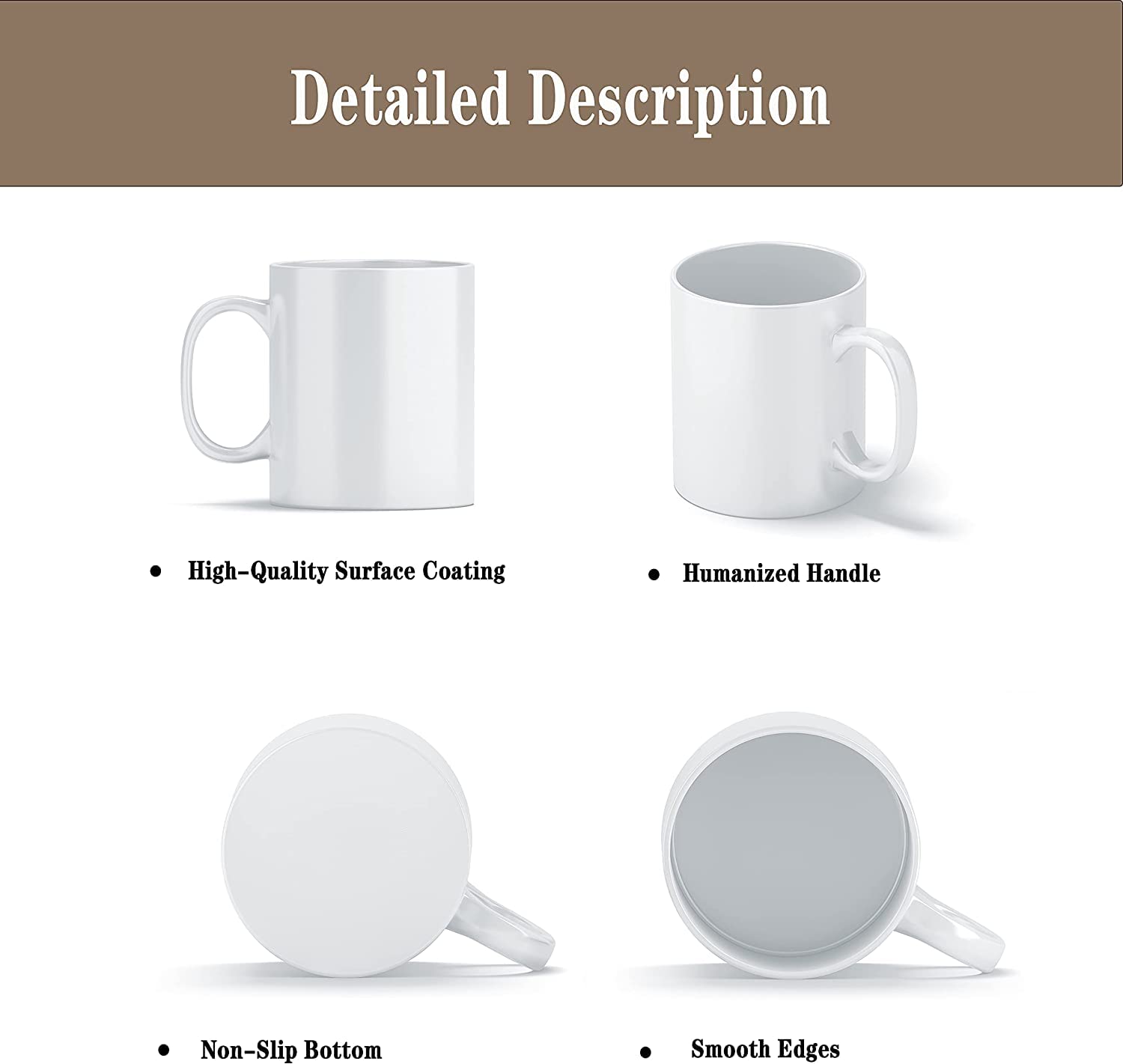 TANGLONG tazas sublimación 15 oz – borde liso que facilita la limpieza y manejo.