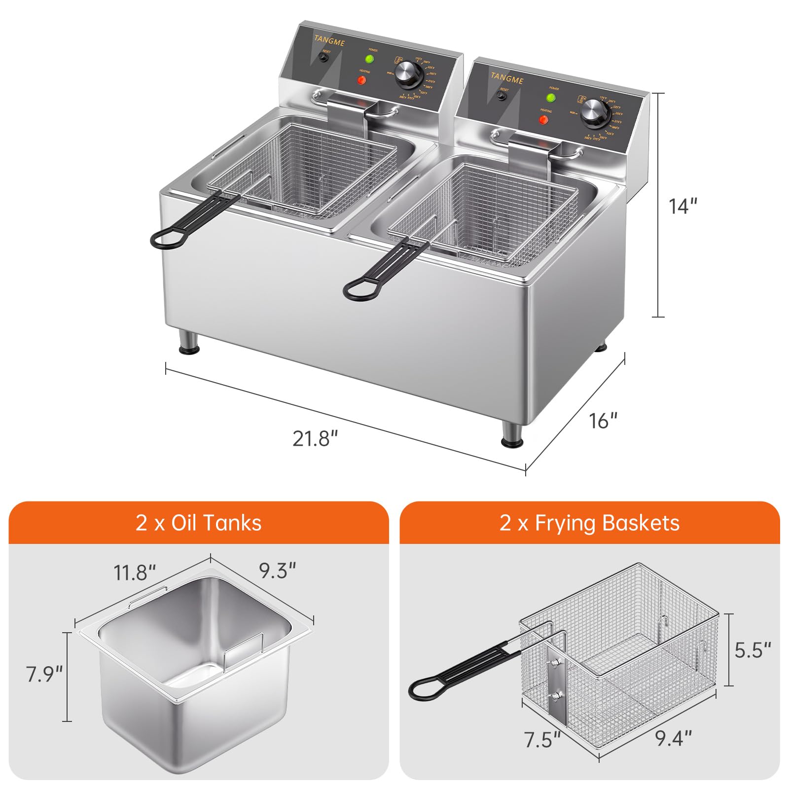 Tangme freidora eléctrica 3500W patas regulables para altura estable