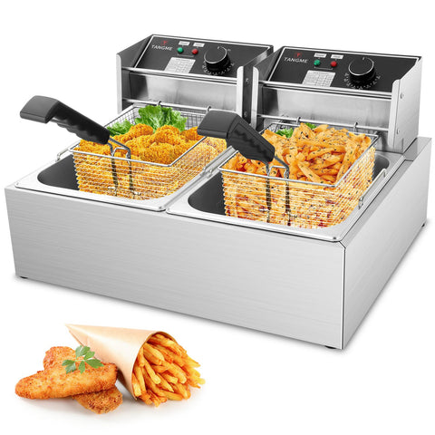 Freidora comercial Tangme con doble cesto 6qt para frituras rápidas