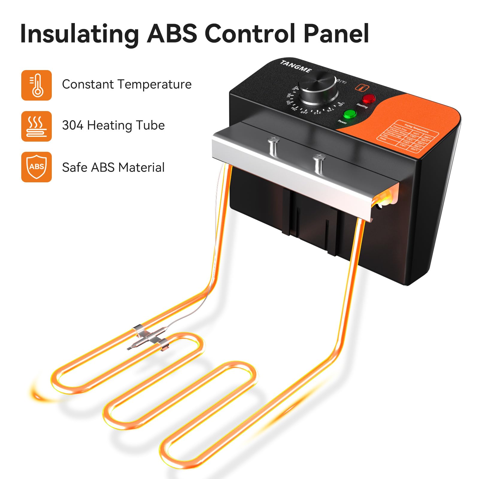 Panel de controles Tangme en ABS para ajustar temperatura con precisión.