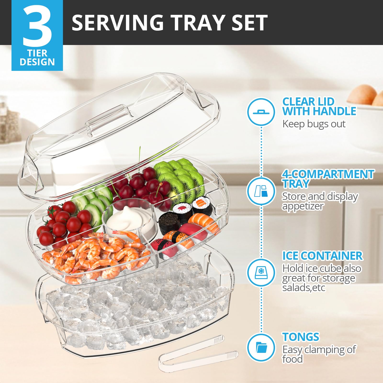 Tangyinus bandeja cuatro compartimentos para comidas frías, perfecto para sushi y embutidos.