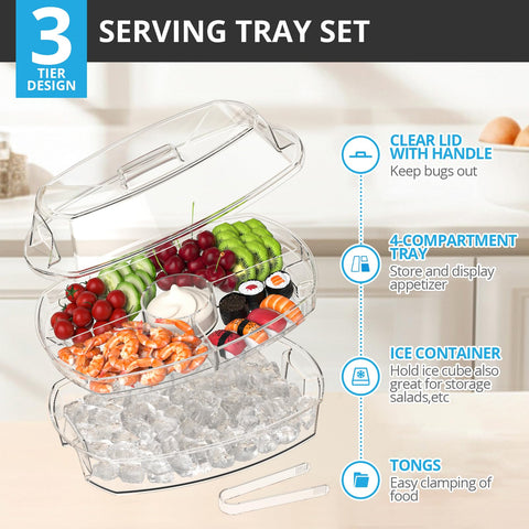 Tangyinus bandeja cuatro compartimentos para comidas frías, perfecto para sushi y embutidos.