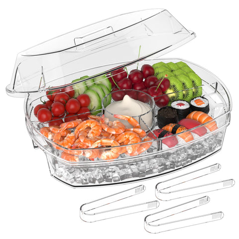 Bandeja Tangyinus enfriada de 15 pulgadas con tapa, ideal para aperitivos en fiestas.