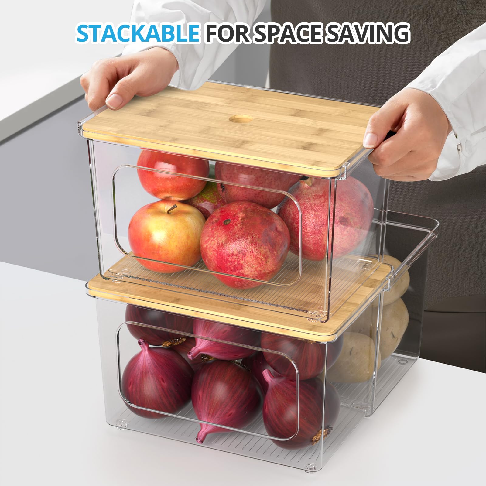 Tangyinus Dispensador con tapa de bambú y cajón, apilable para ahorro de espacio.