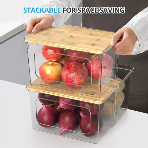 Tangyinus Dispensador con tapa de bambú y cajón, apilable para ahorro de espacio.