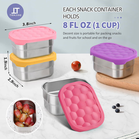 Set de 4 recipientes de 230 ml, ideal para meriendas y salsas.